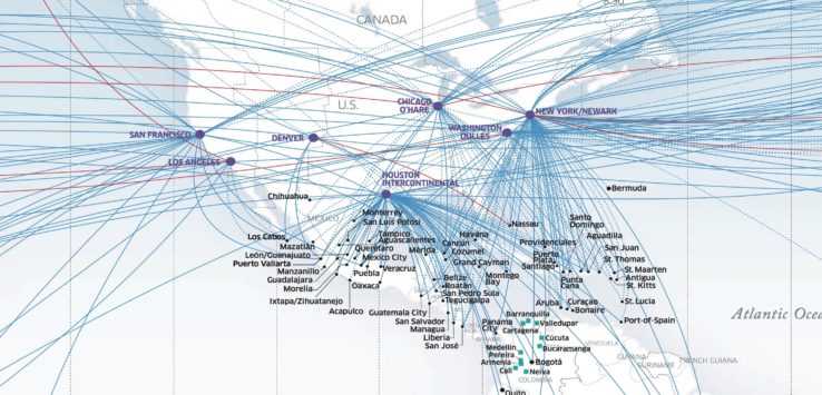 a map of the world with many lines