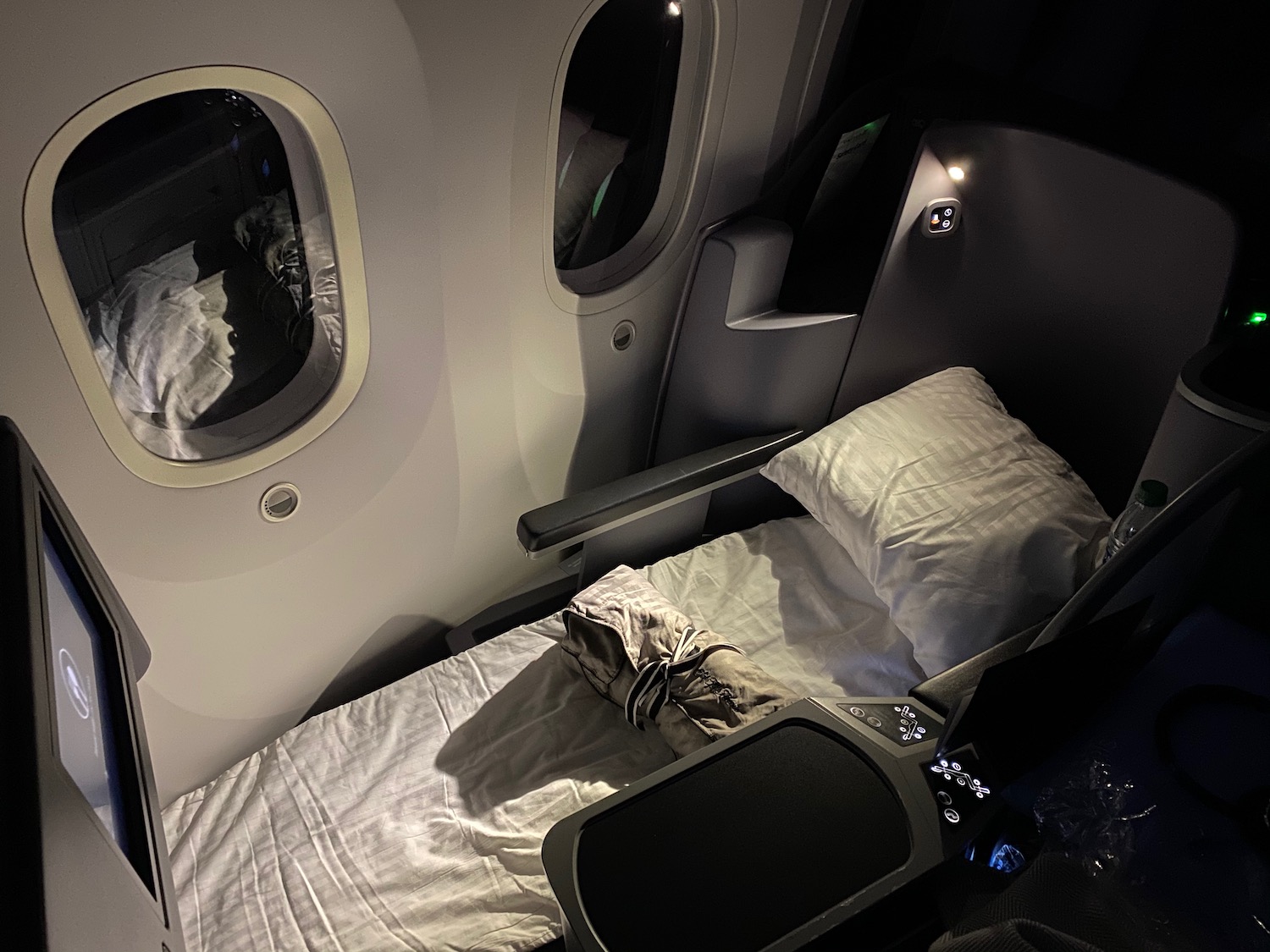 a bed in a plane