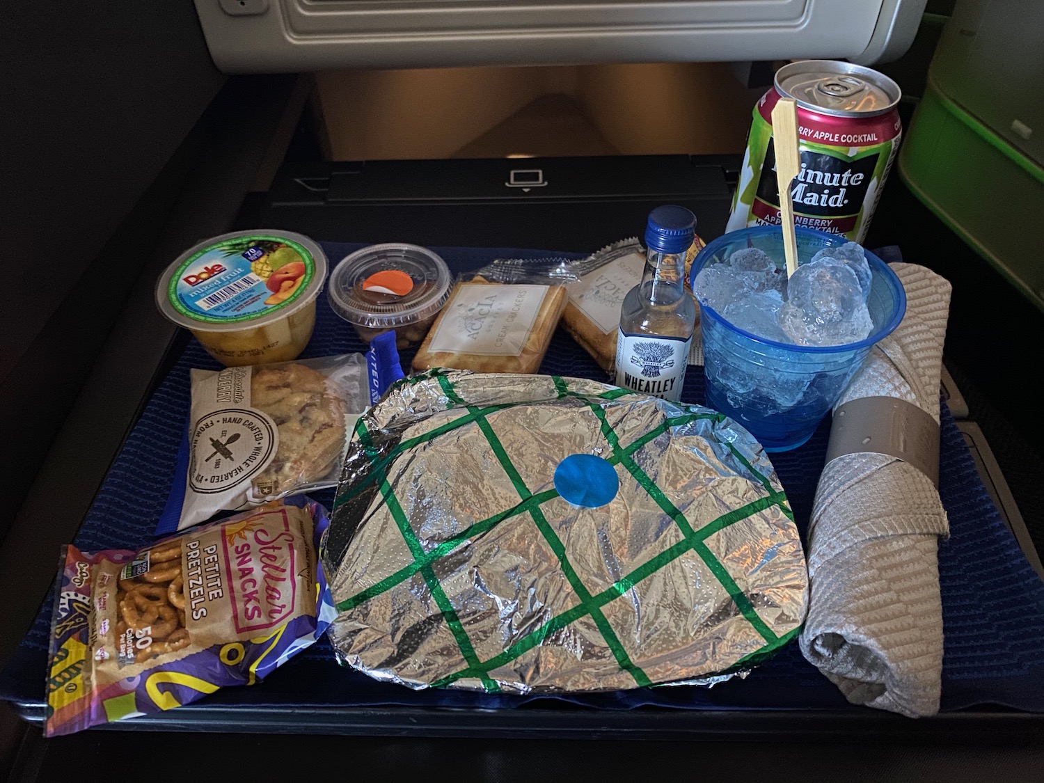 food on a tray in a car