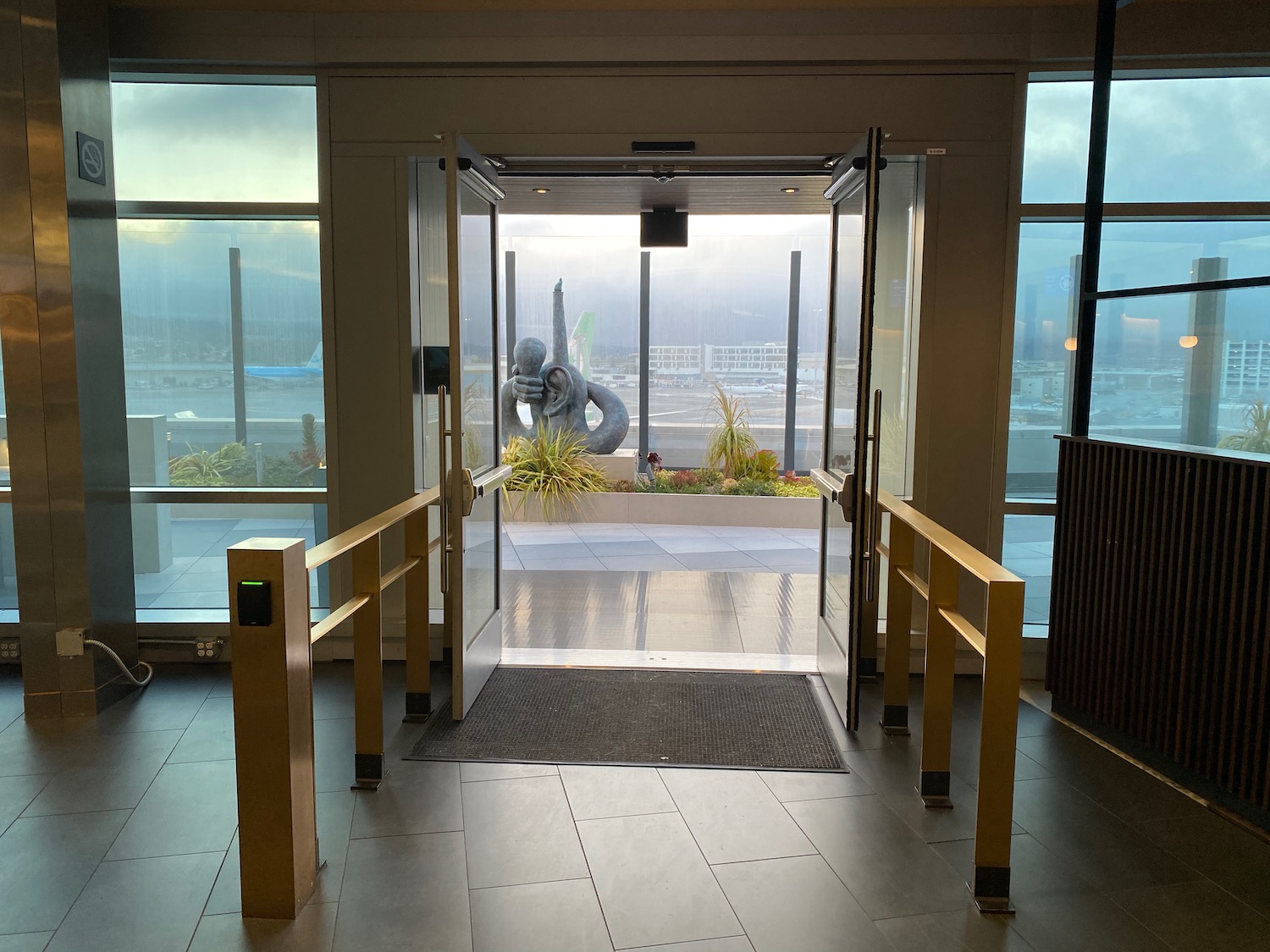 a glass doors leading to a building