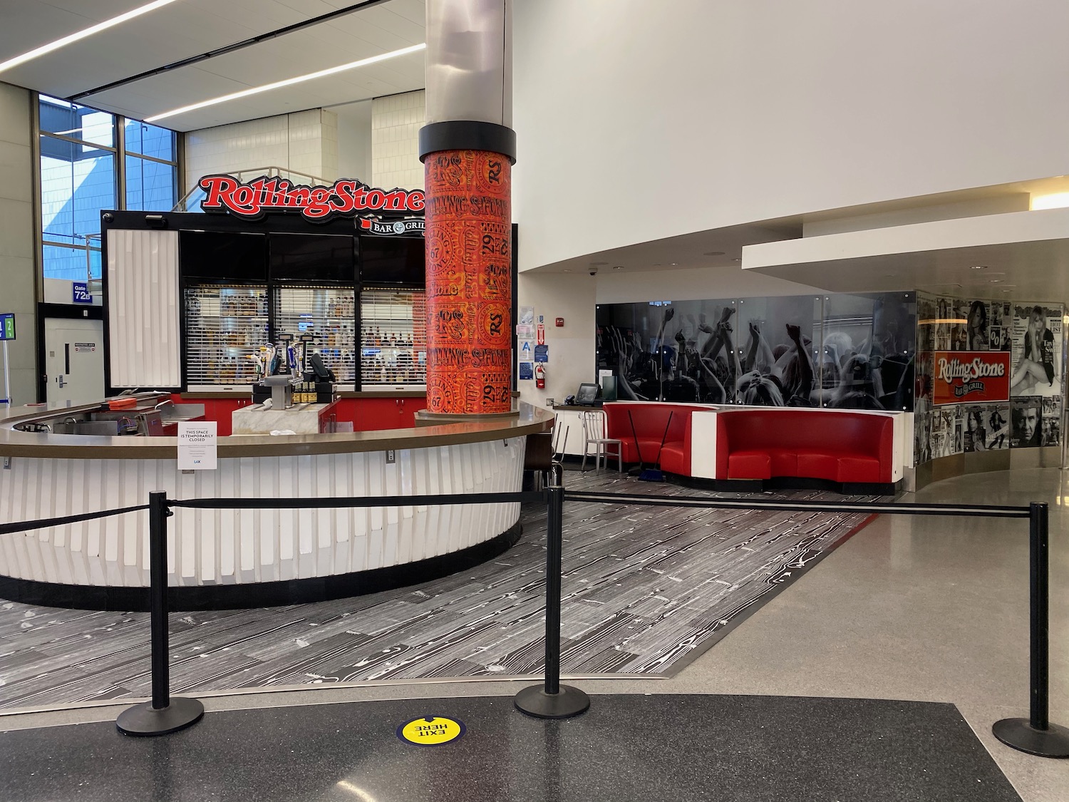 a store with a counter and a bar