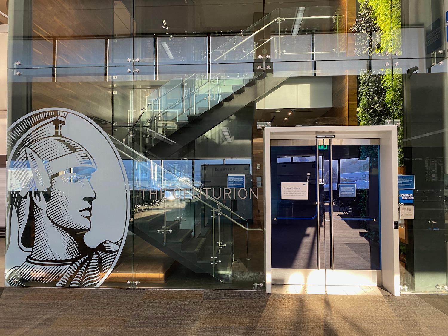 a glass door with a picture of a man in a helmet