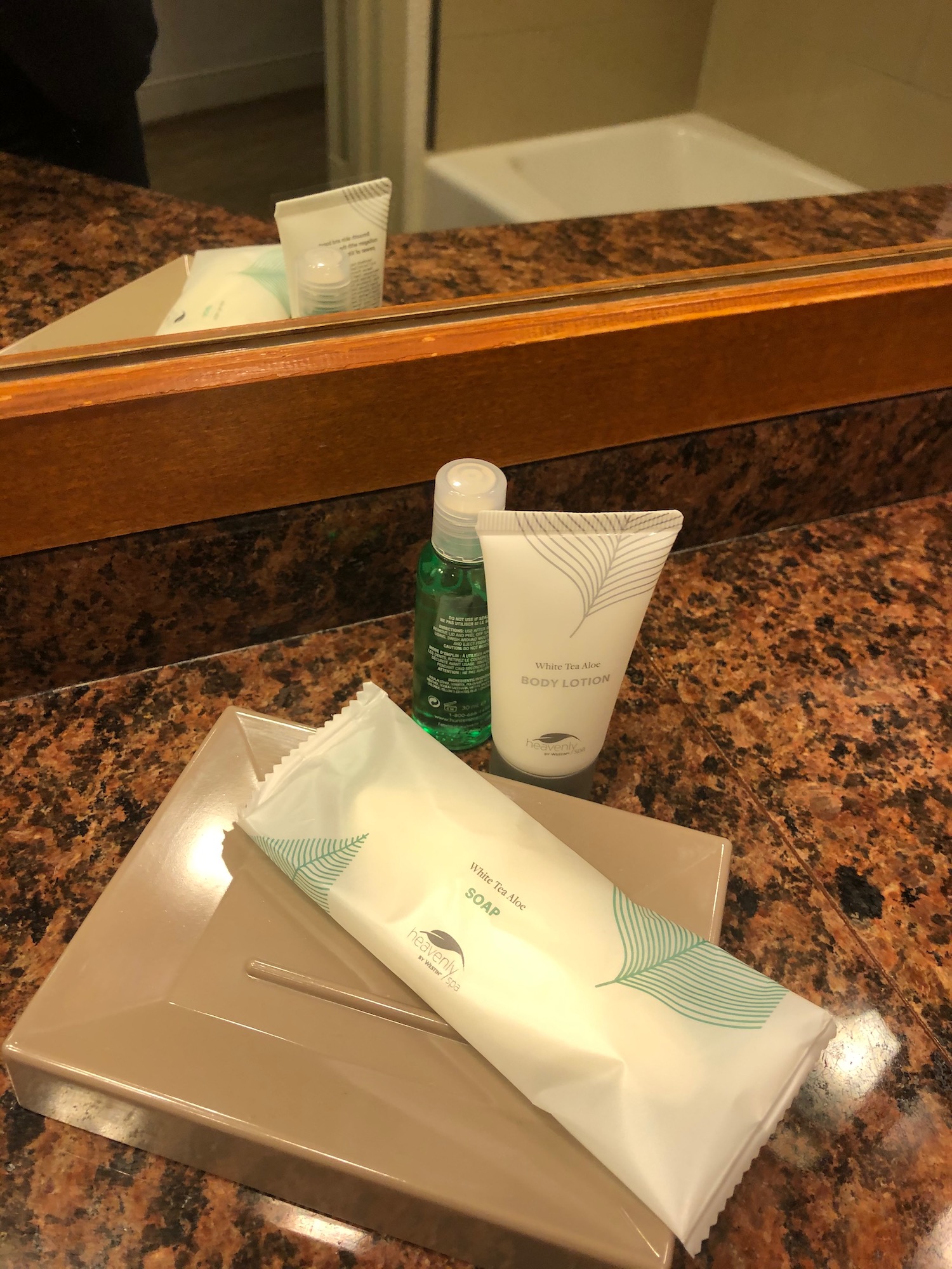 a bathroom items on a counter