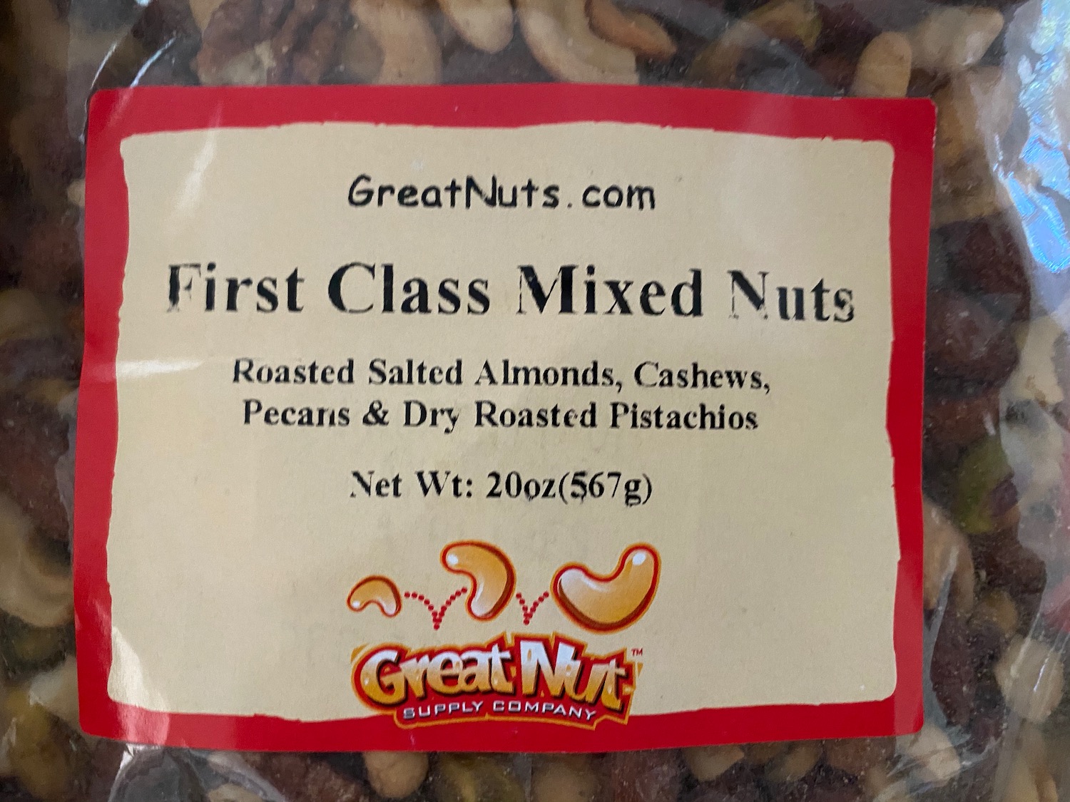 a bag of nuts with a label