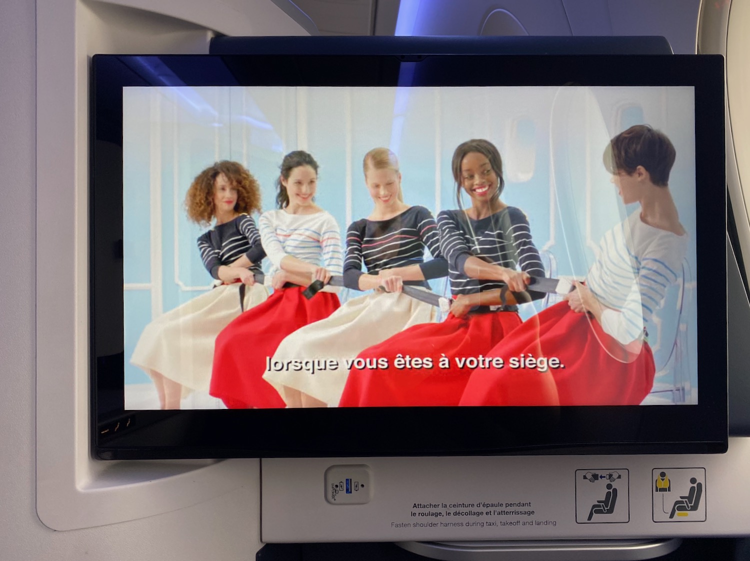 a screen with a group of women on it