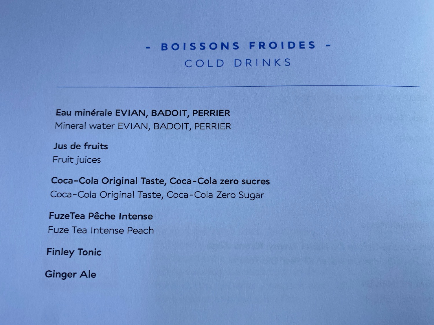 a menu of drinks