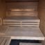 a wooden bench in a sauna