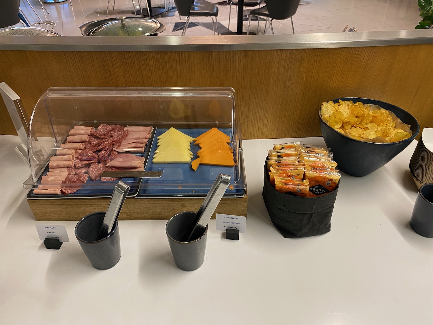 a buffet table with food on it