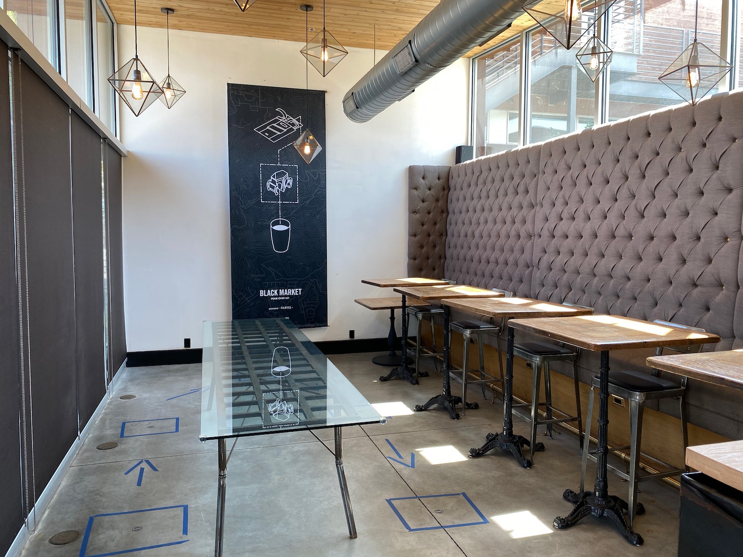 a table and chairs in a room