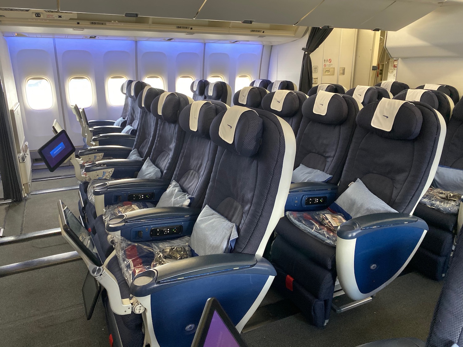 a row of seats in an airplane