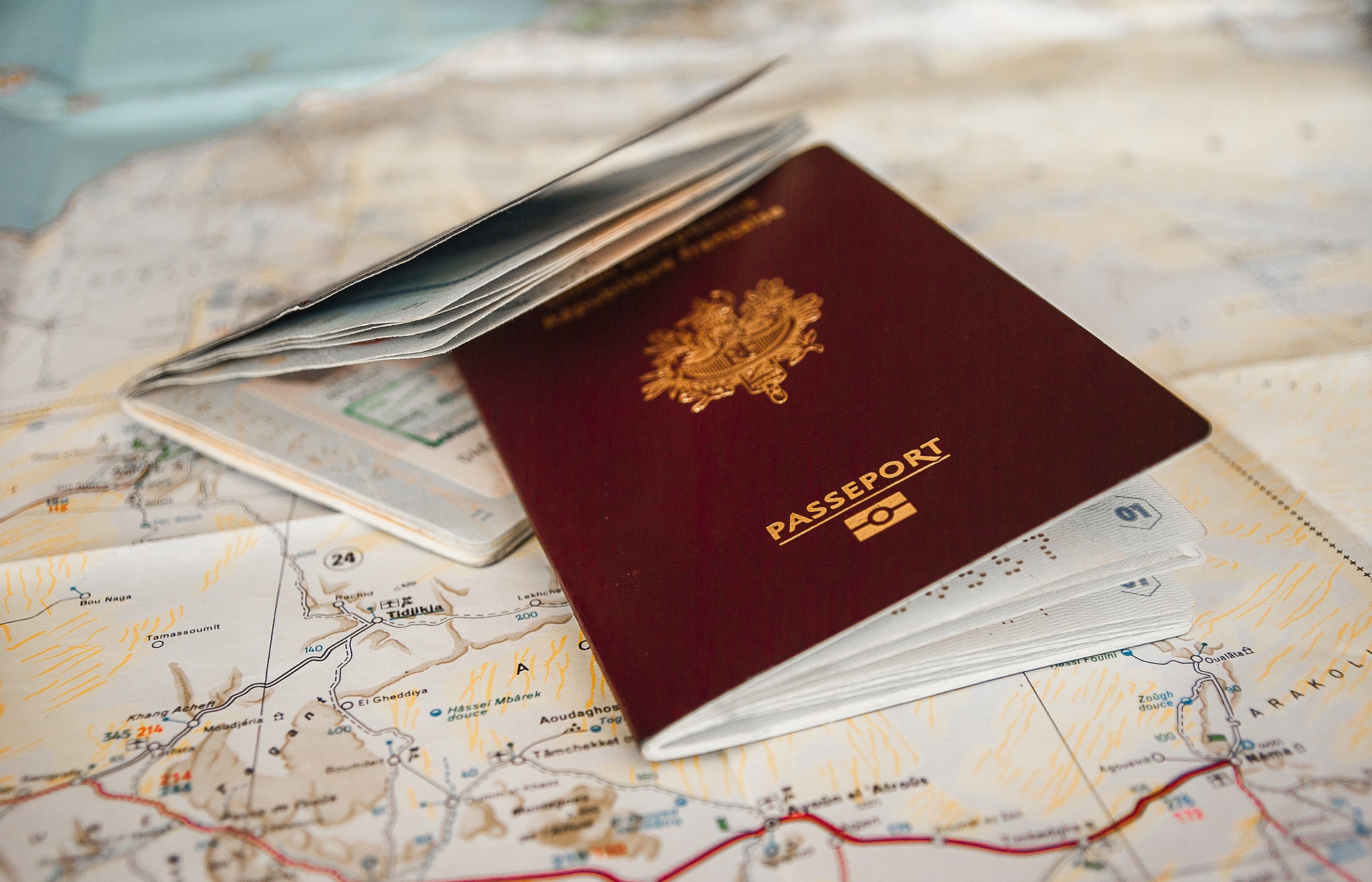 a passport on a map