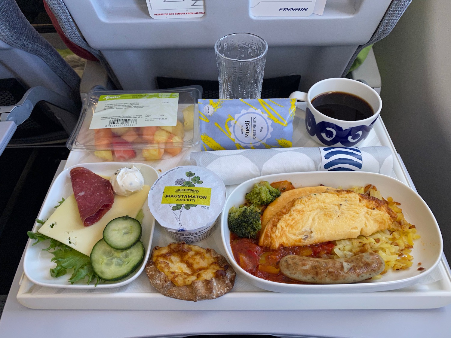 a tray of food on a plane