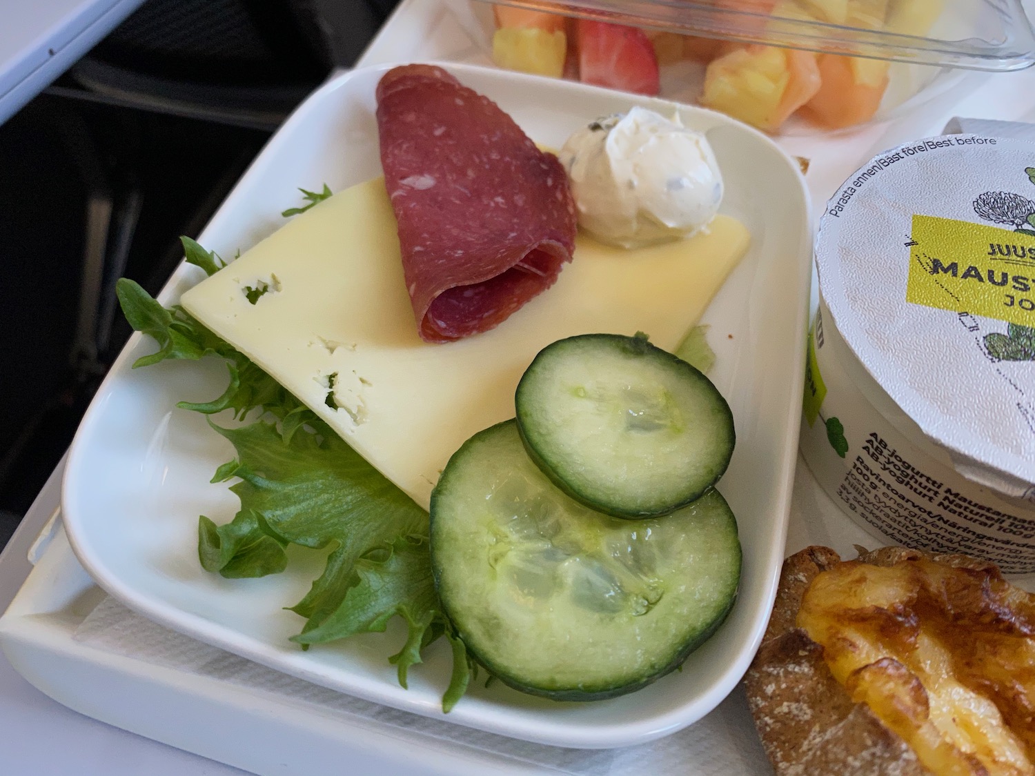 a plate of food on a tray