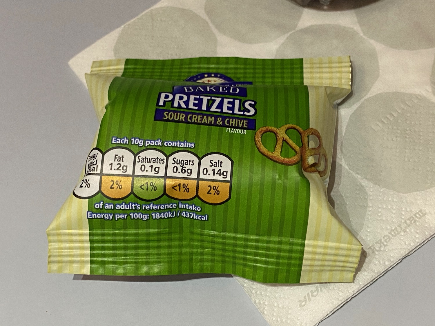 a bag of pretzels on a napkin