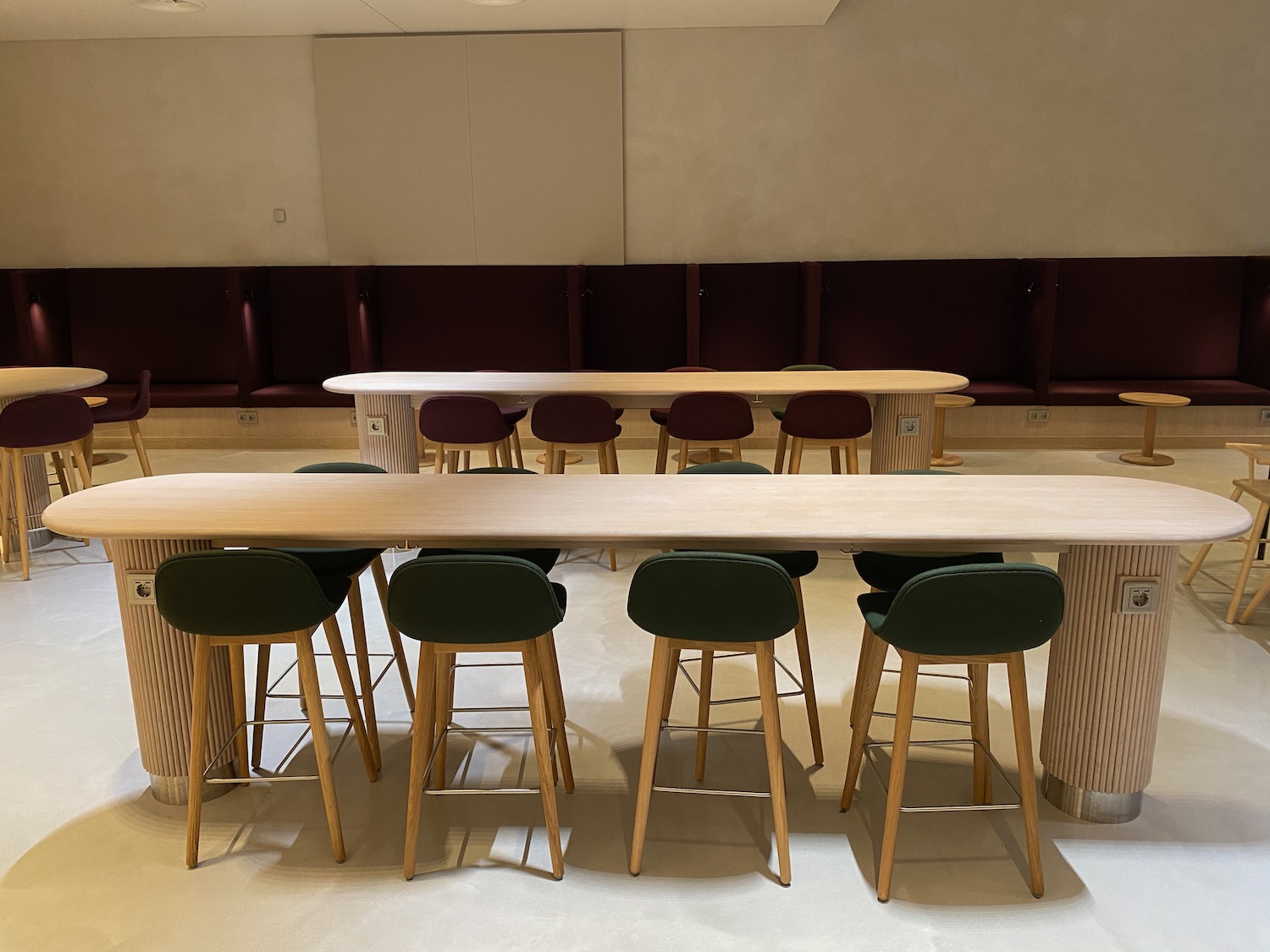 a table with chairs in a room