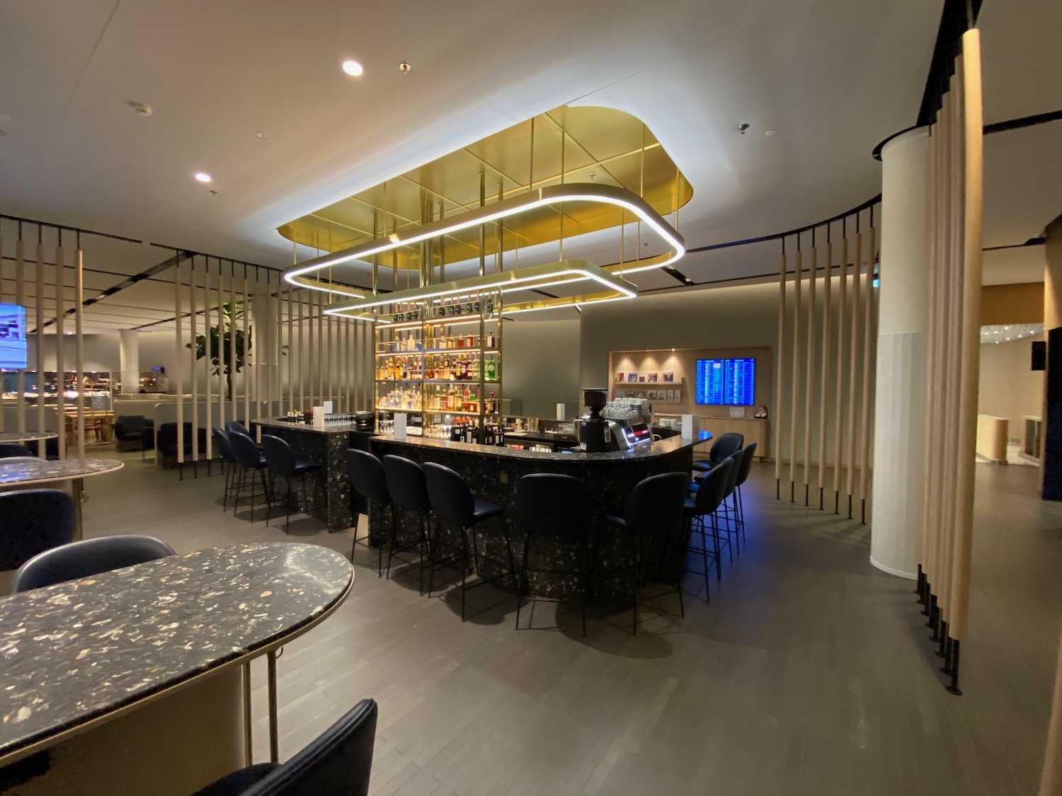 a bar with a counter and chairs