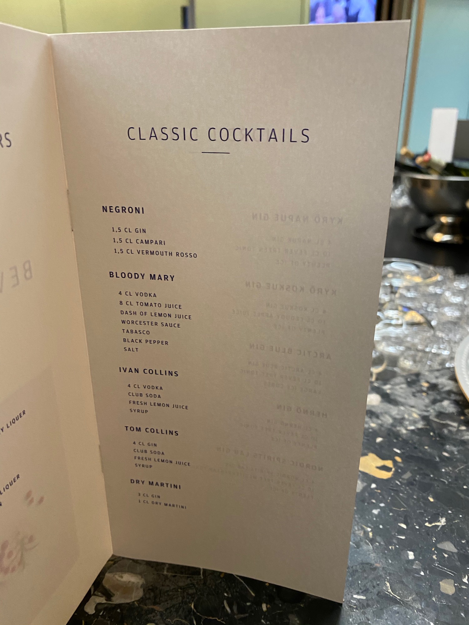 a menu on a table