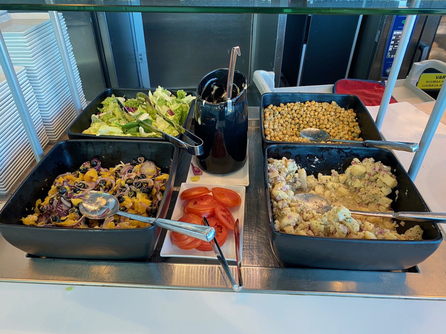 a trays of food on a counter