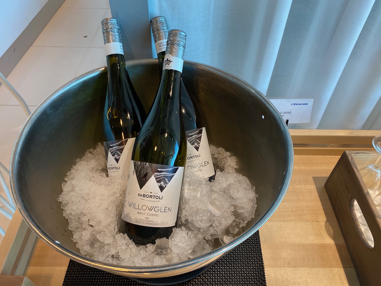 a bucket of ice and bottles of wine
