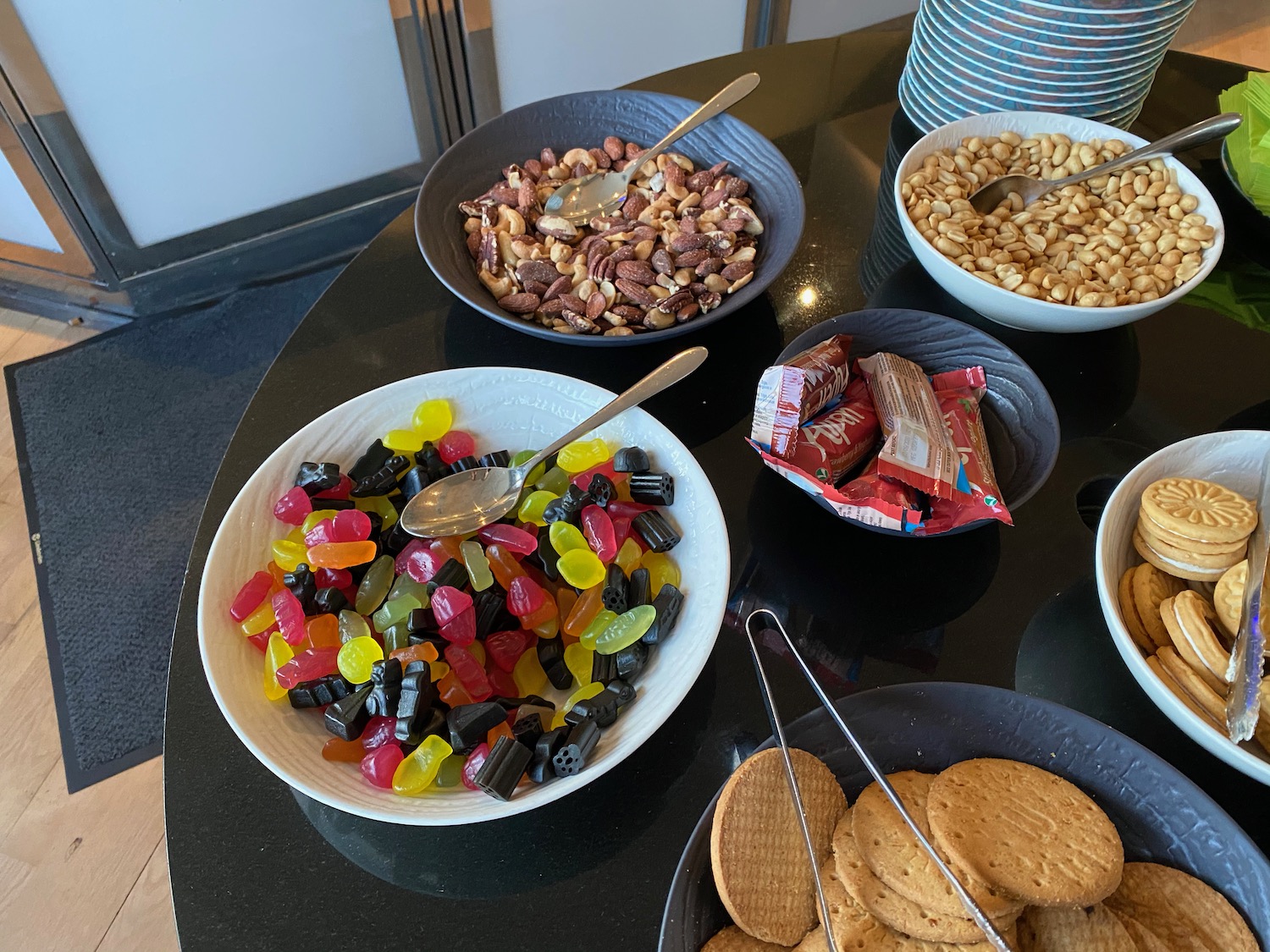 a table with bowls of food