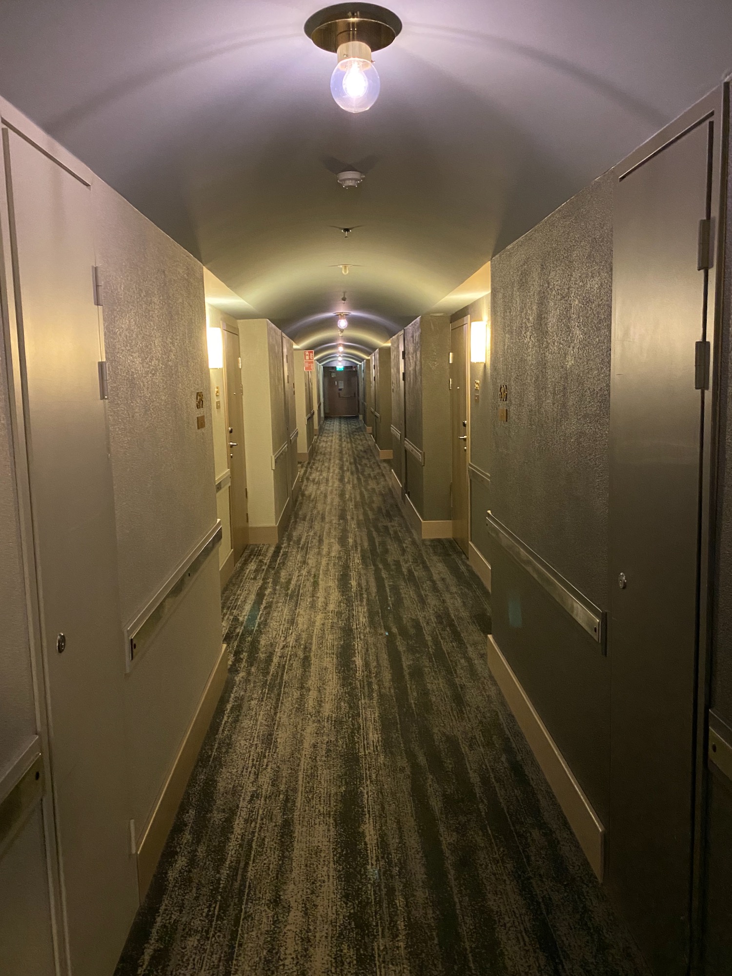 a long hallway with many doors
