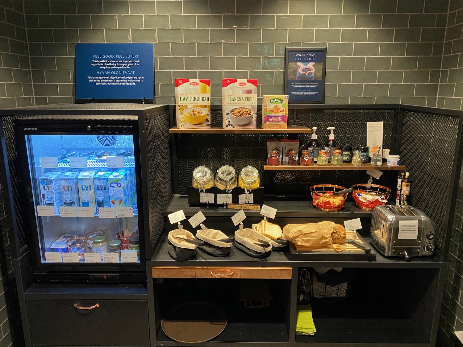 a counter with food items on it