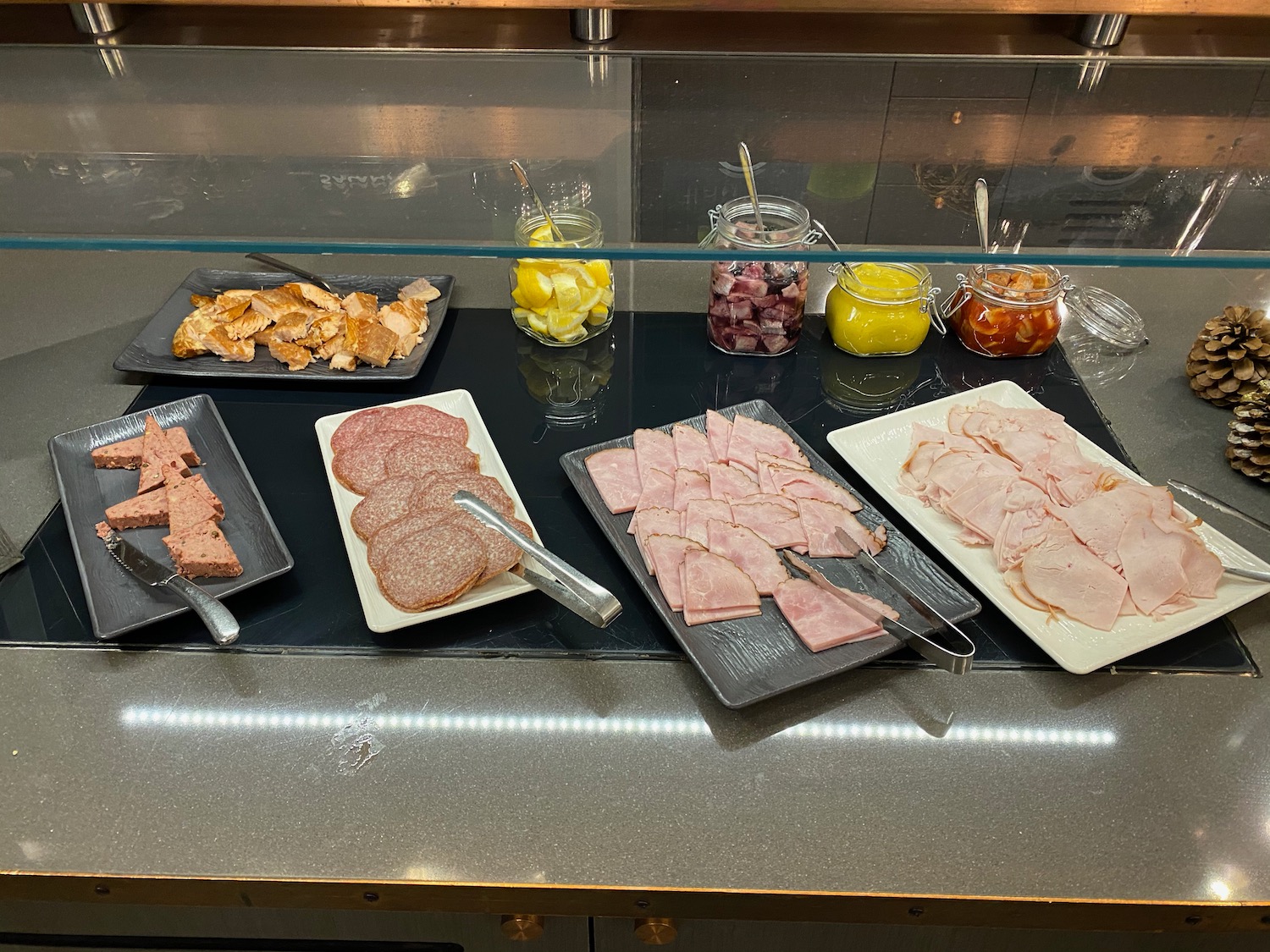 a display of food on a counter