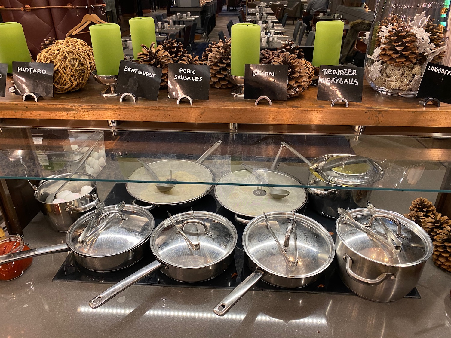 a display of pots and pans