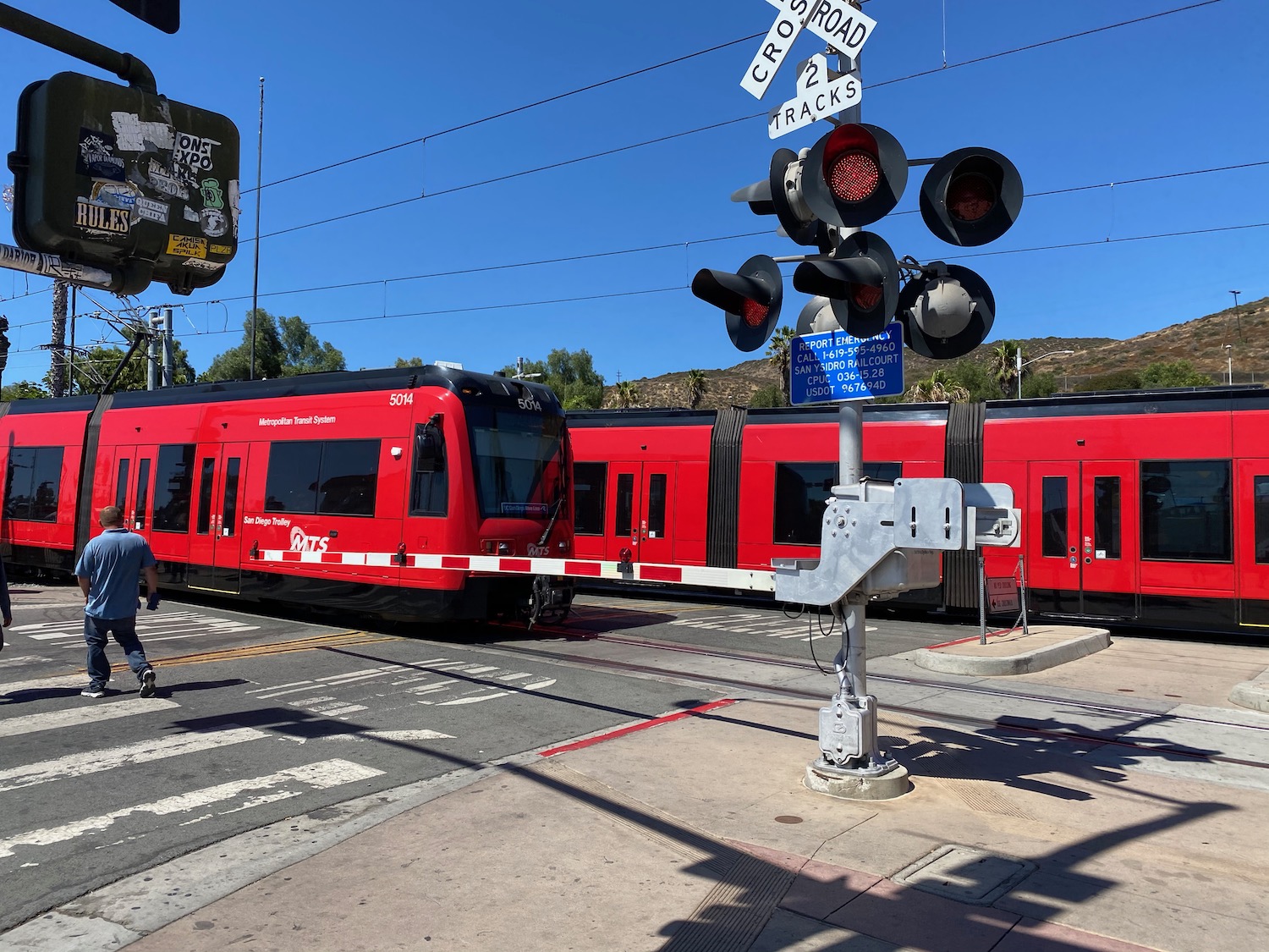 a red train on a street