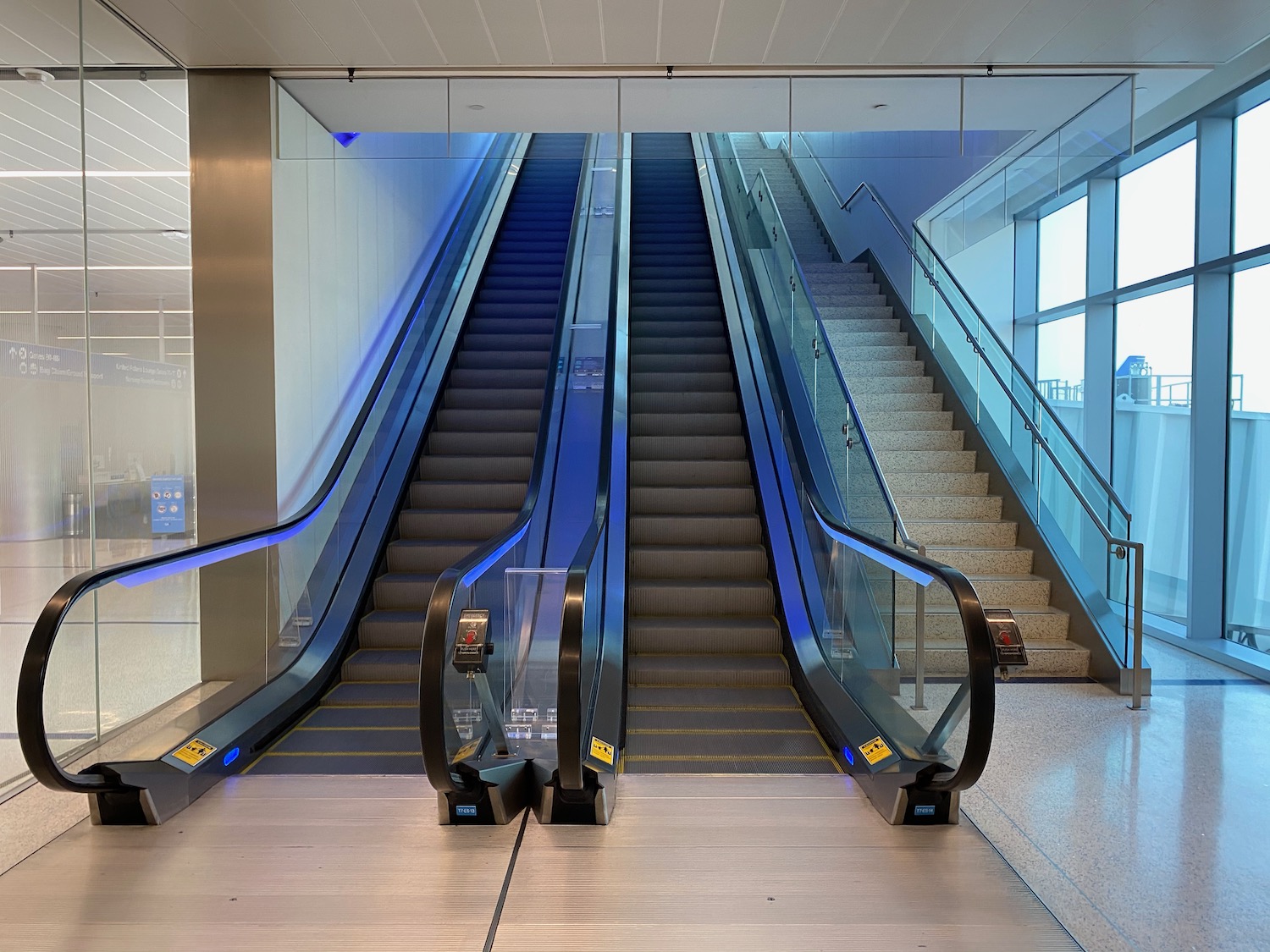 a two escalators in a building