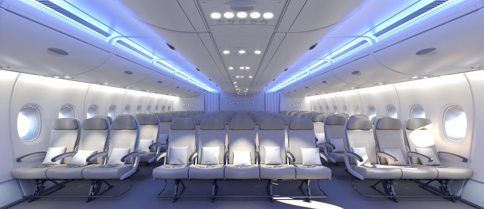 an airplane with rows of seats