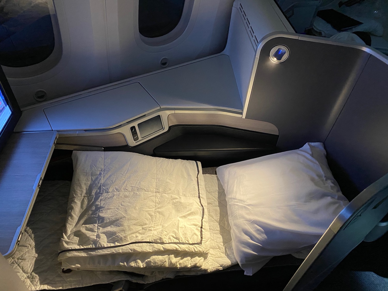 a bed in a plane