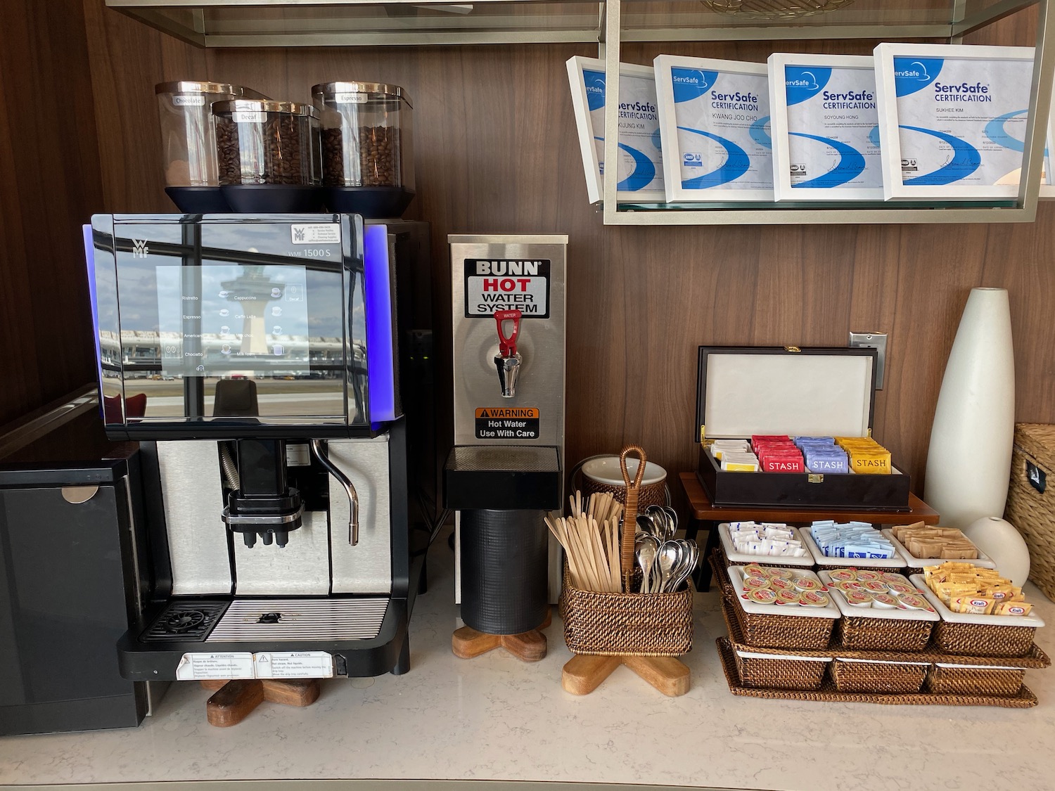 a coffee machine and other items on a counter