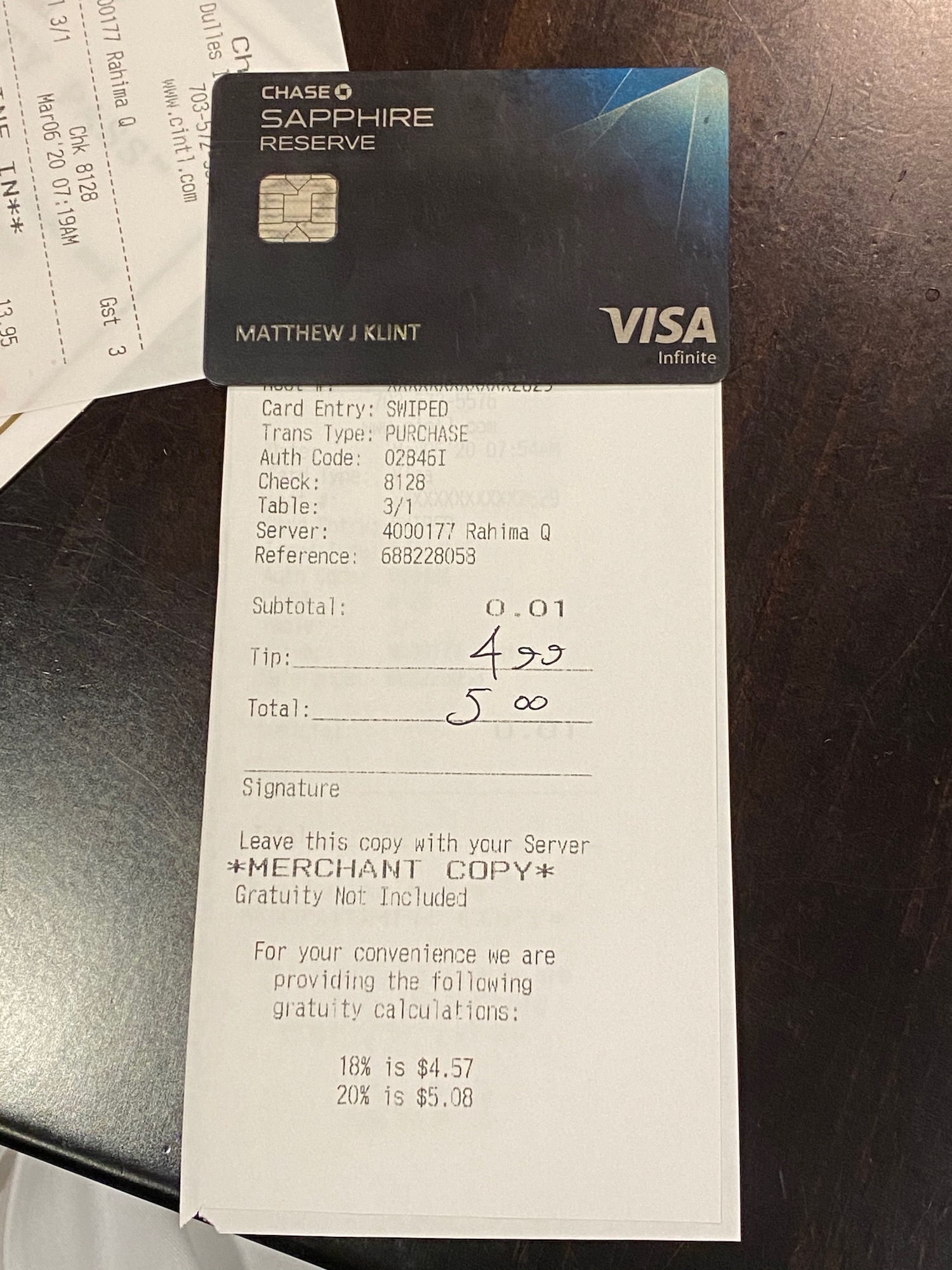 a receipt on a table