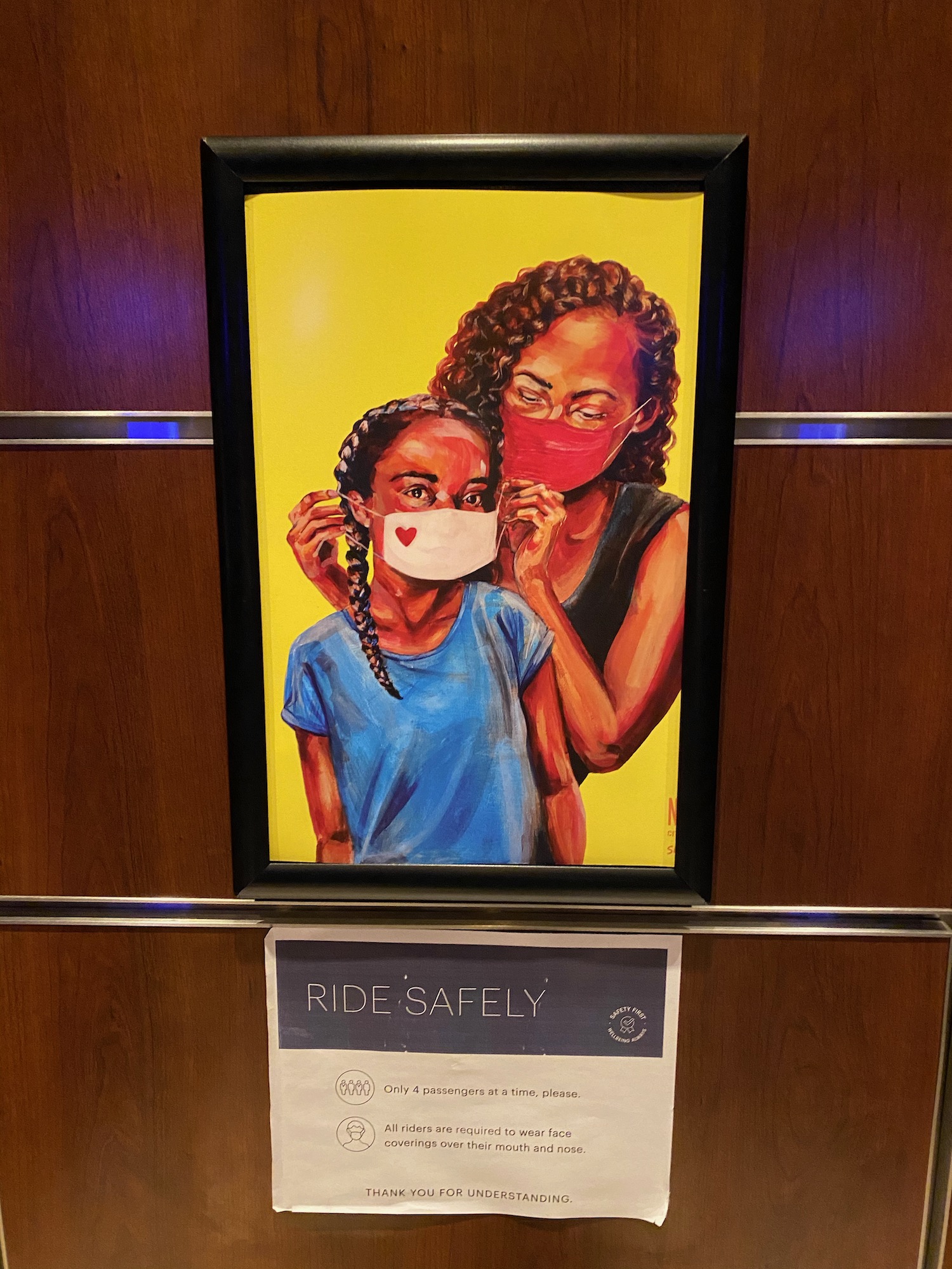 a painting of a woman and a girl wearing face masks