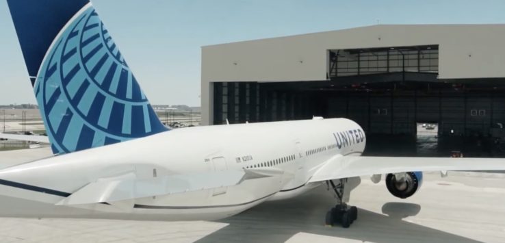 a plane parked in a hangar