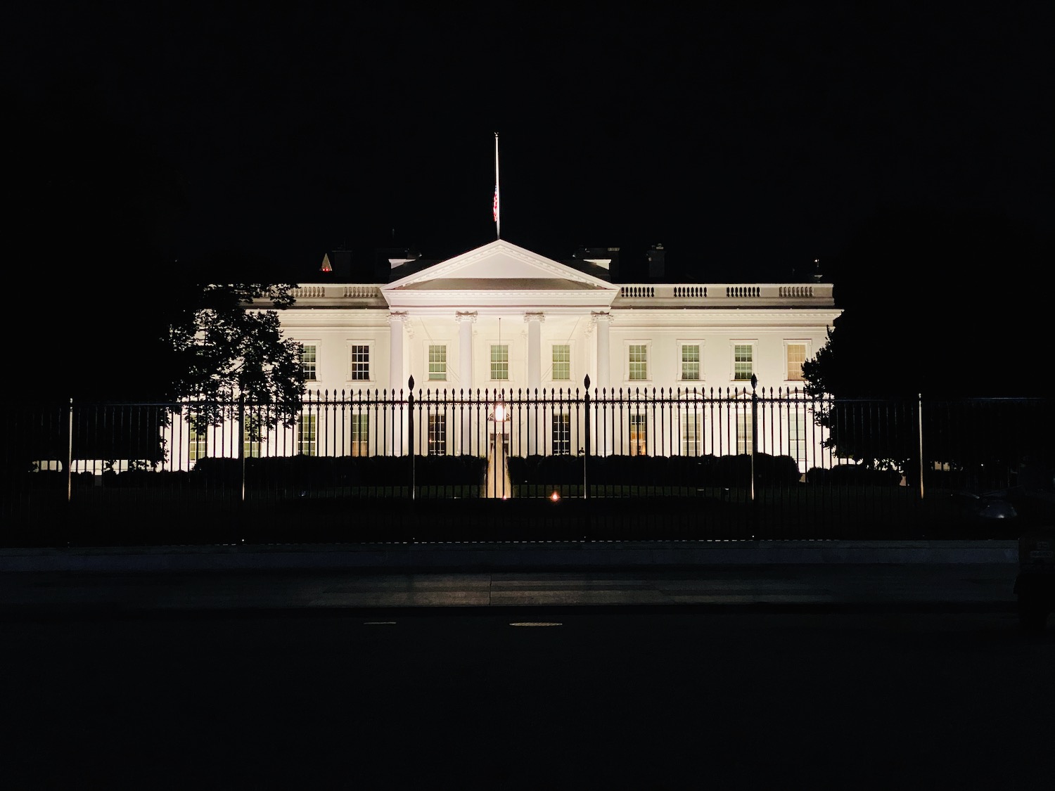 a white house at night