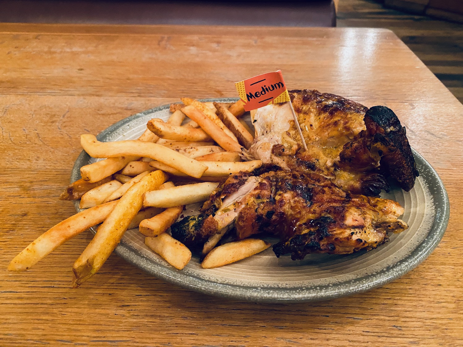 a plate of chicken and french fries