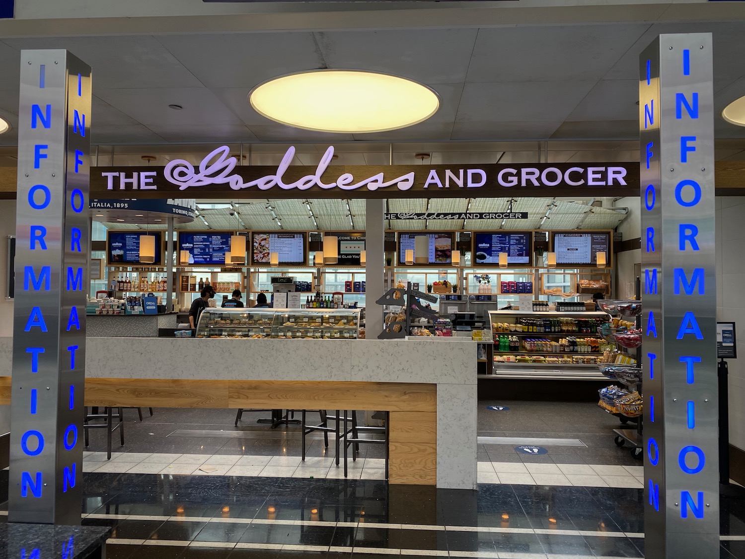 a store with a sign and shelves