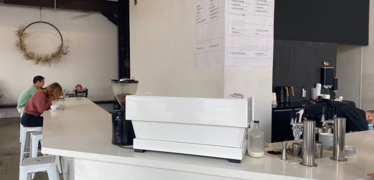 a white counter with a white object on it