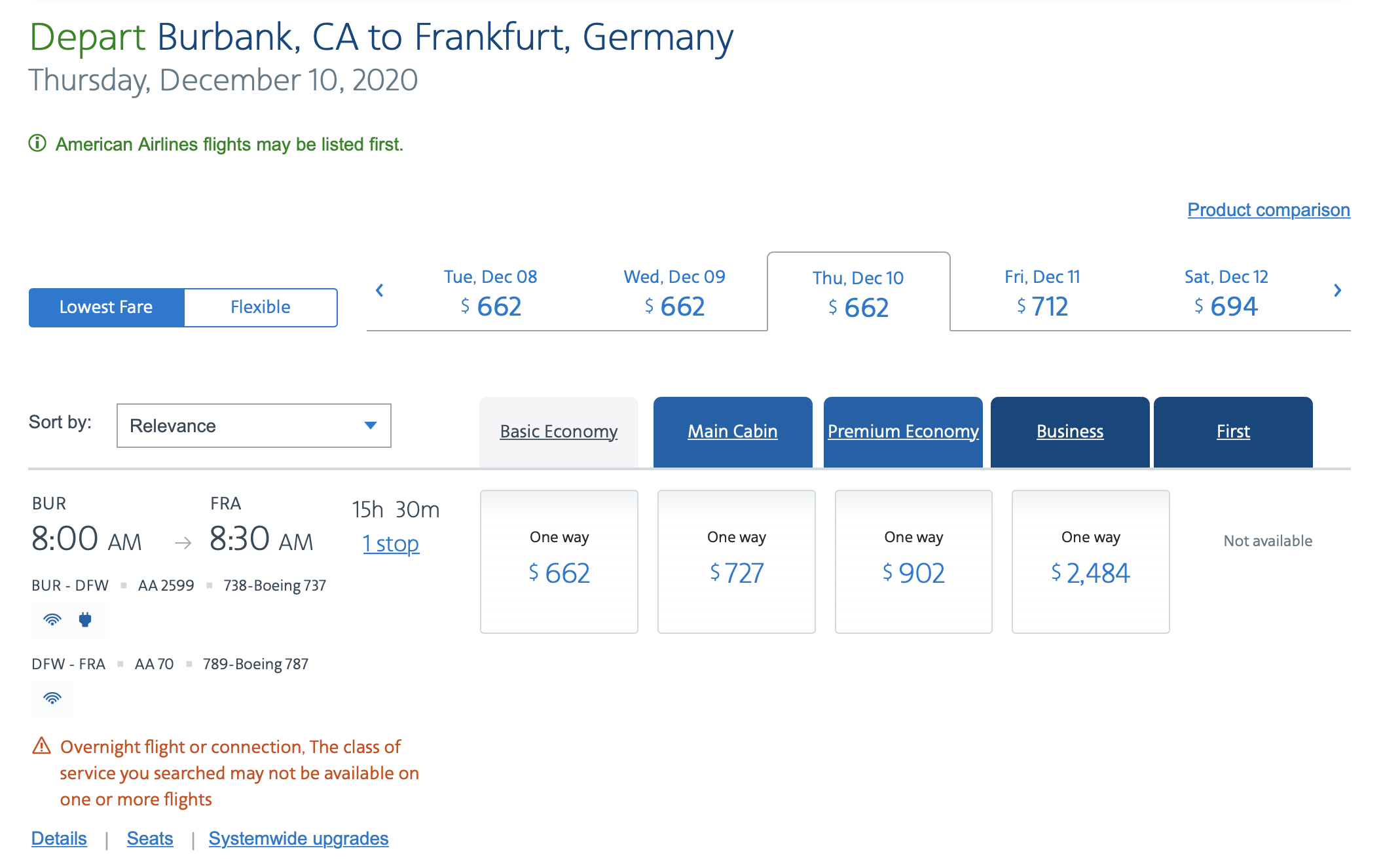 a screenshot of a flight schedule