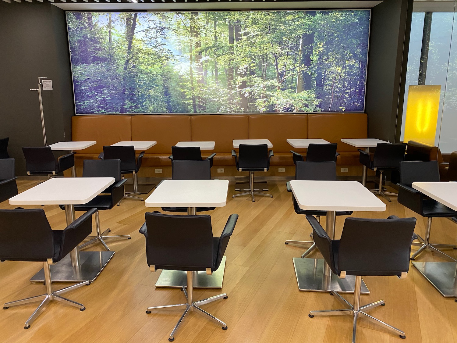 a room with tables and chairs