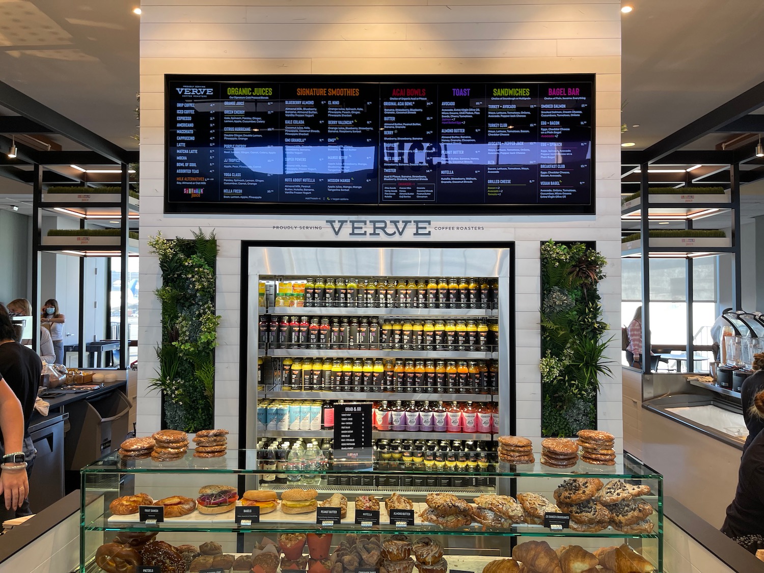 a display of drinks and snacks in a store