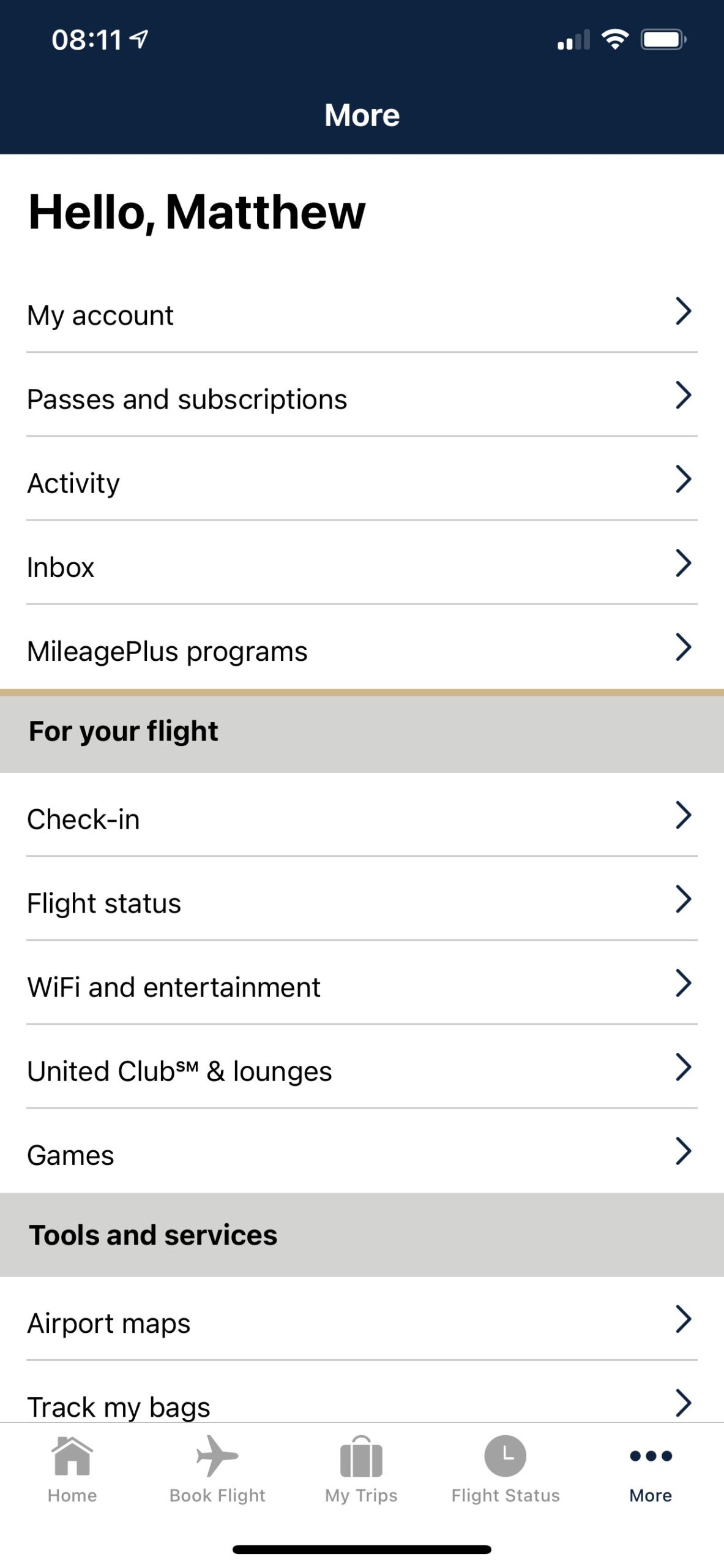 a screenshot of a flight check-in