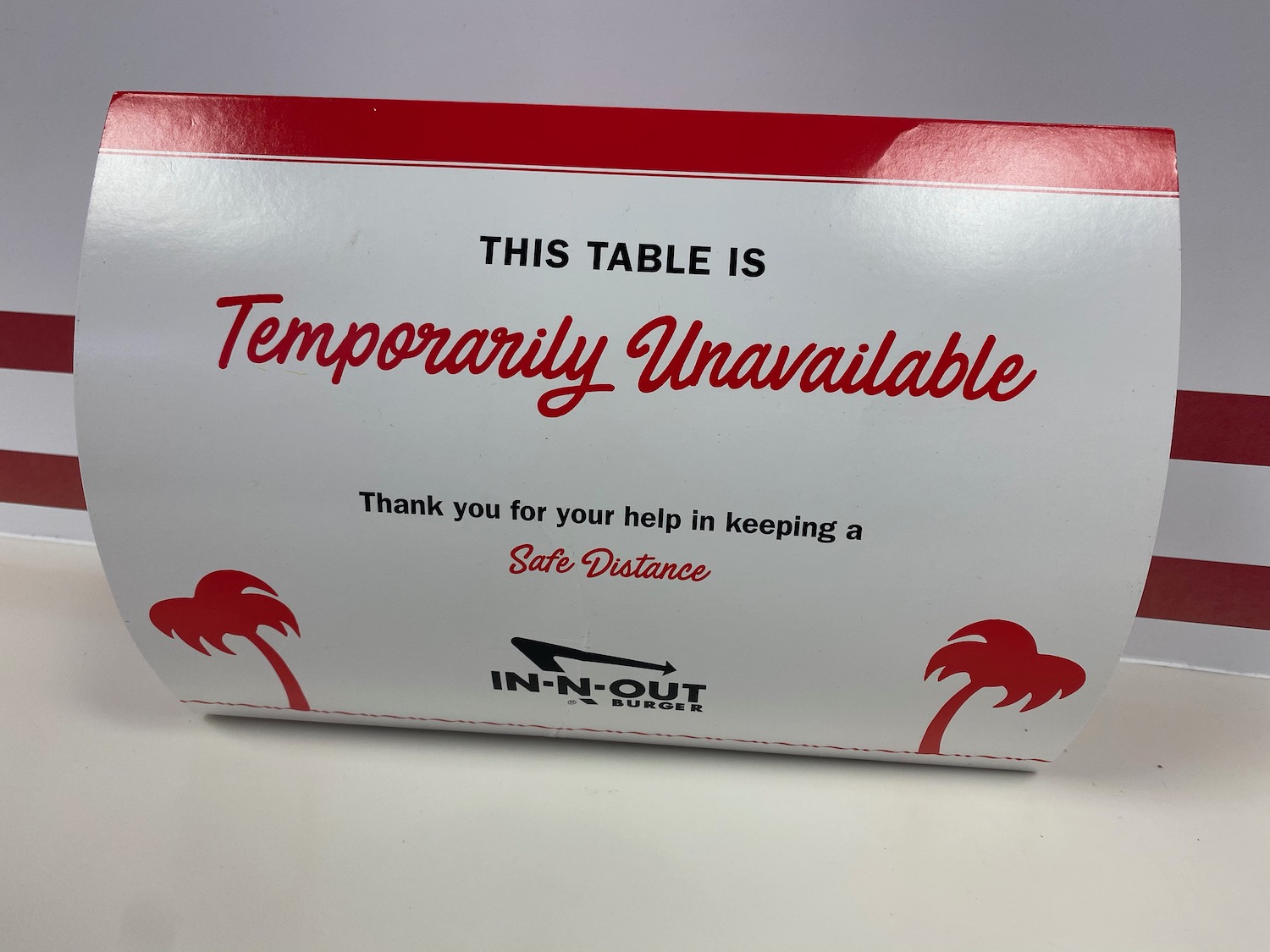 a sign on a table