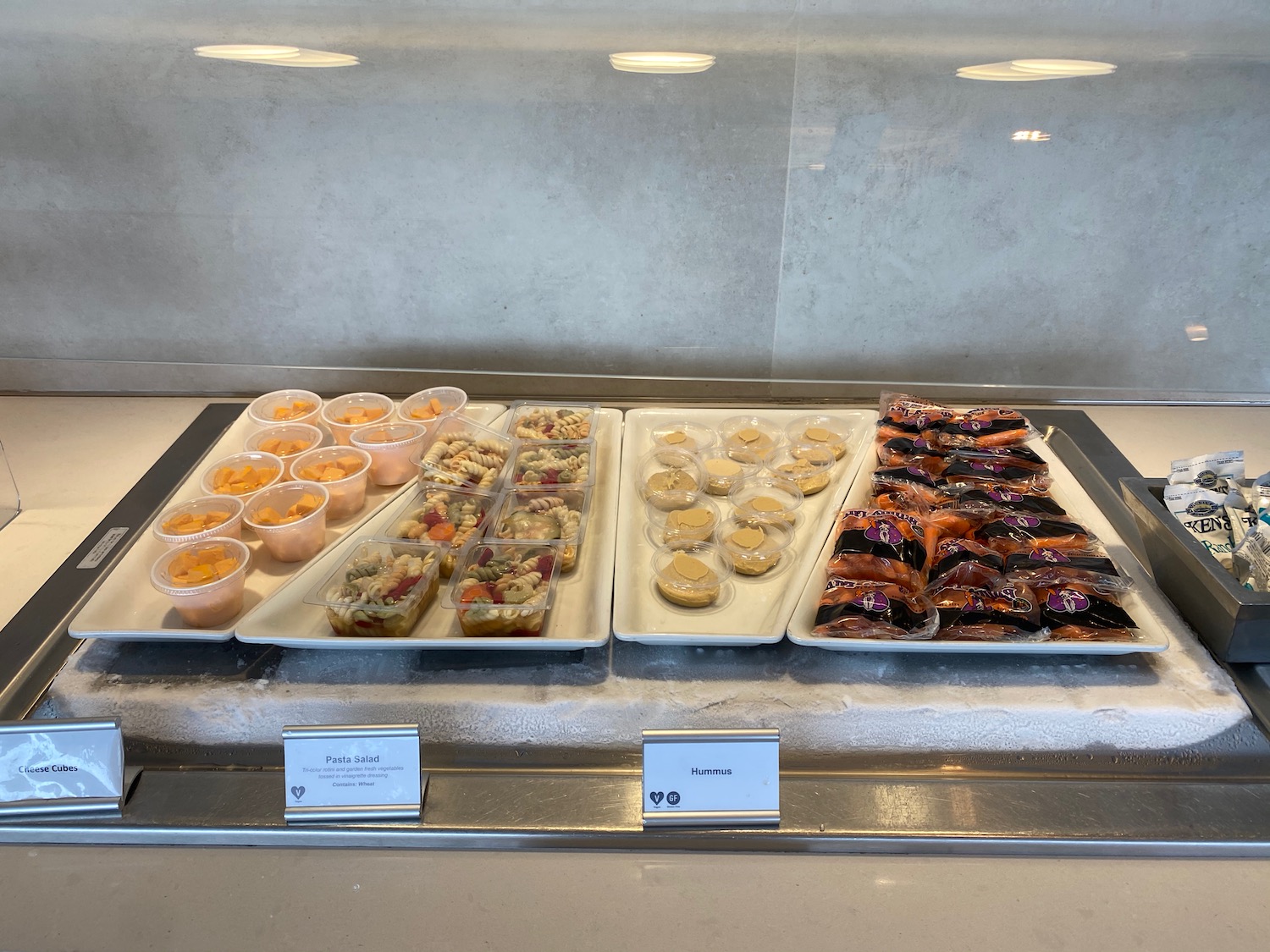 trays of food on a counter