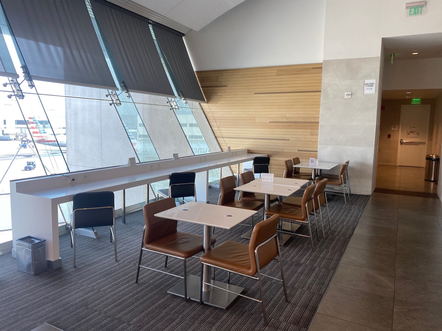 a room with tables and chairs