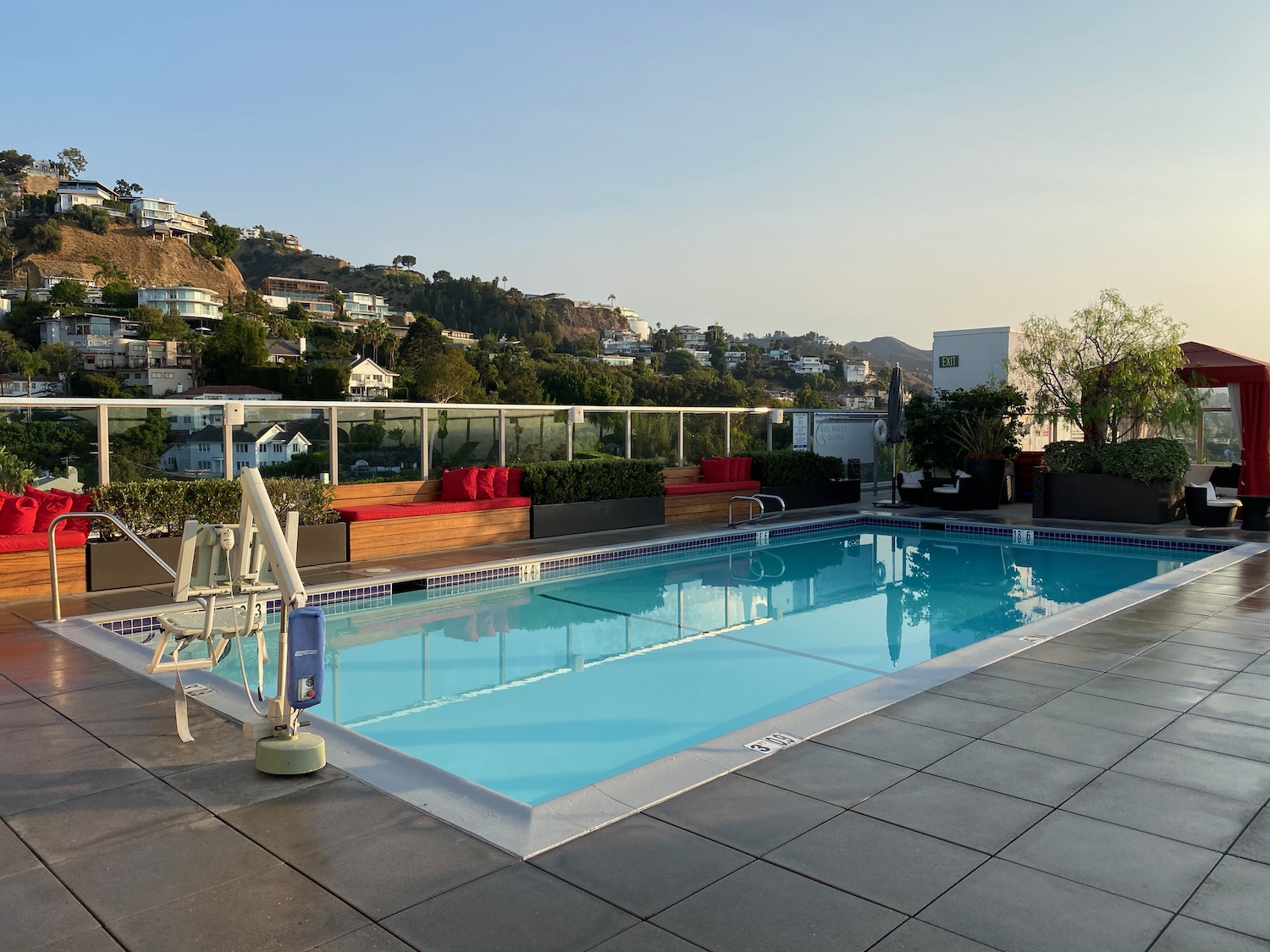 a swimming pool on a rooftop