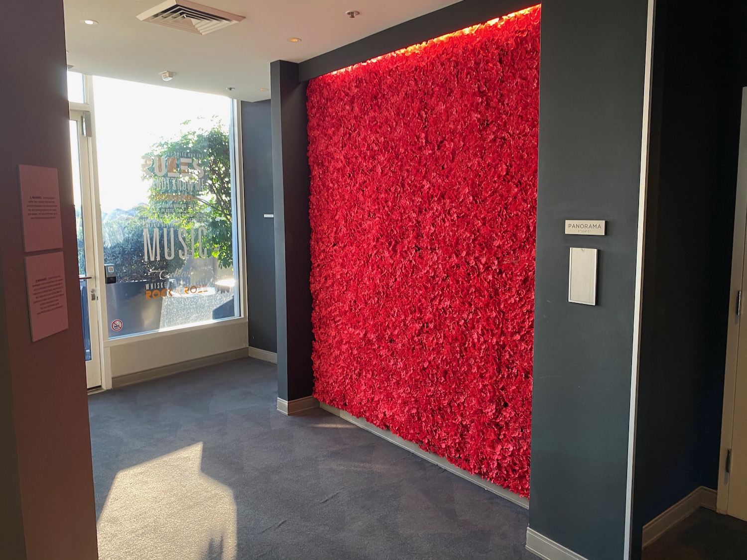 a wall made of red flowers