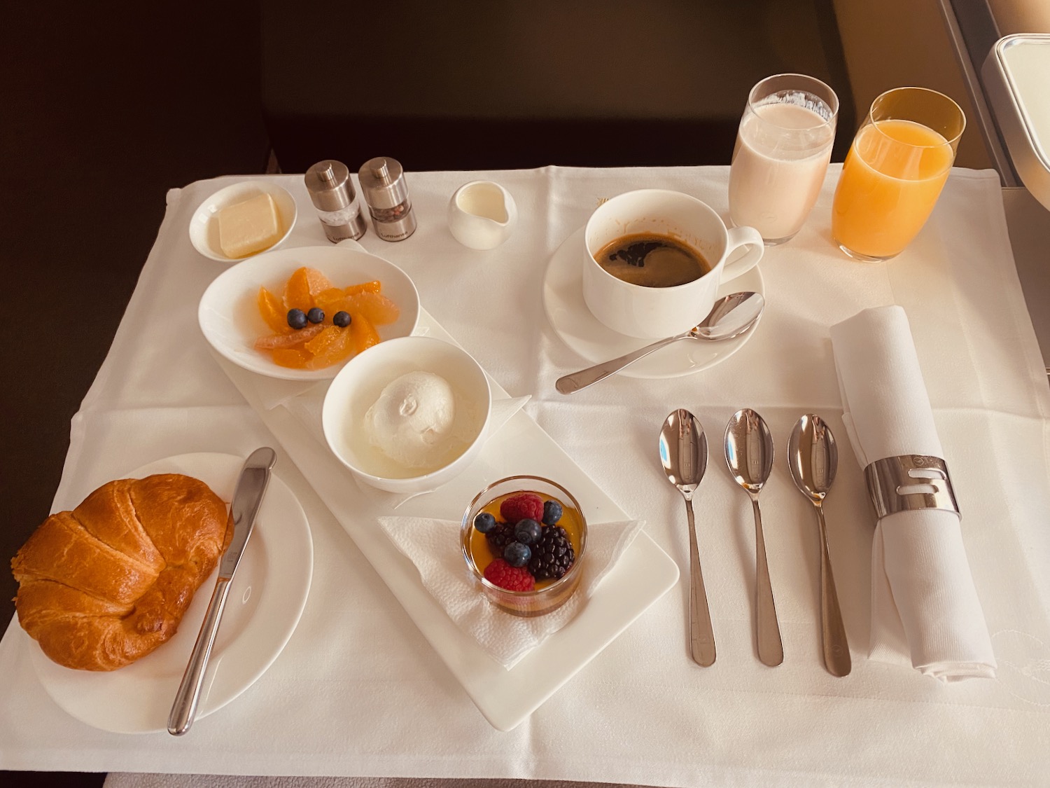 a table with food and drinks